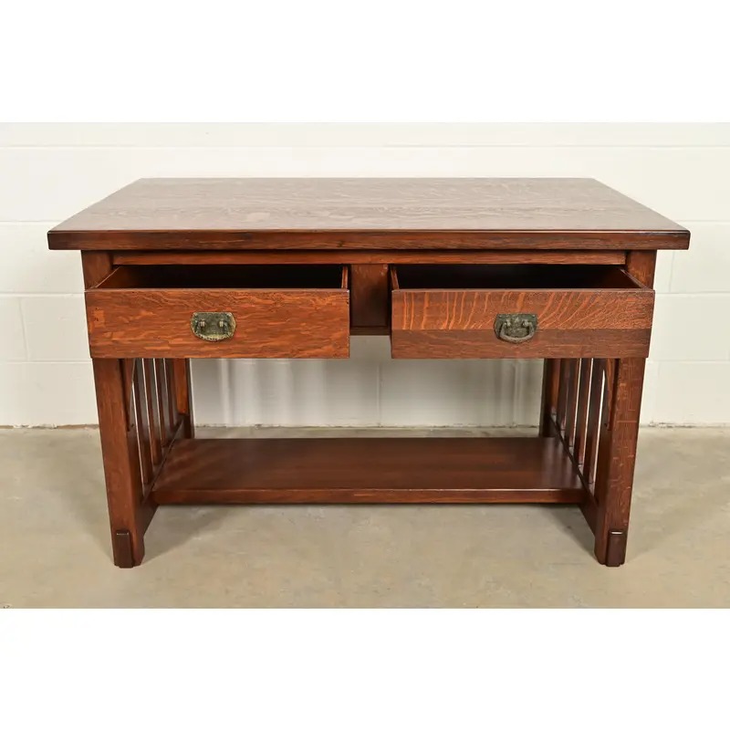 Imperial Furniture Grand Rapids Antique Mission Oak Arts & Crafts Writing Desk or Library Table, Newly Refinished - Image 5