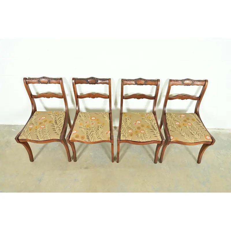 Kindel Furniture Style Regency Carved Solid Mahogany Dining Chairs, Set of Four - Image 5