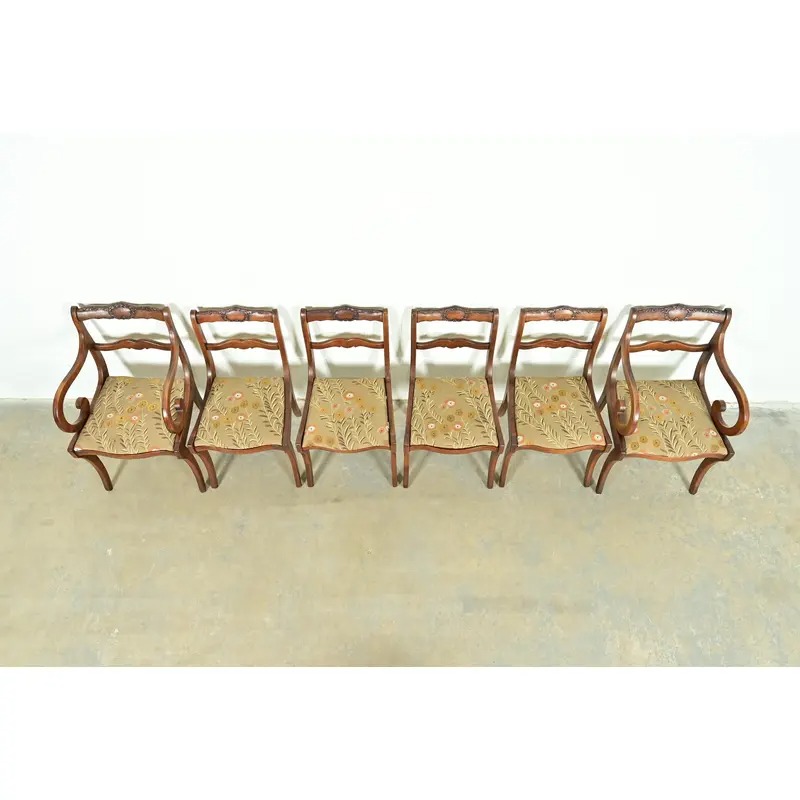 Kindel Furniture Style Regency Carved Solid Mahogany Dining Chairs, Set of Six - Image 5