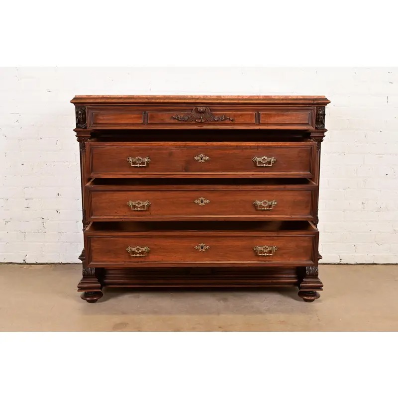 R. J. Horner Style Antique Victorian Carved Walnut Marble Top Buffet Server or Dresser, Circa 1880s - Image 5
