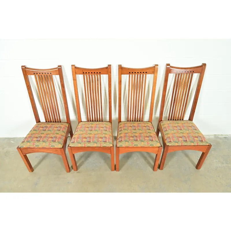 Stickley Arts & Crafts Cherry Wood High Back Spindle Dining Chairs, Set of Four - Image 5