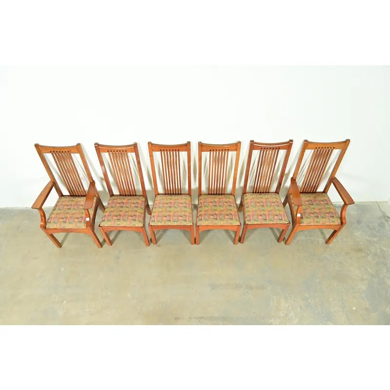 Stickley Arts & Crafts Cherry Wood High Back Spindle Dining Chairs, Set of Six - Image 5