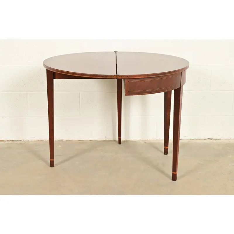Baker Furniture Federal Inlaid Mahogany Flip-Top Demilune Console Table or Entry Table - Image 6