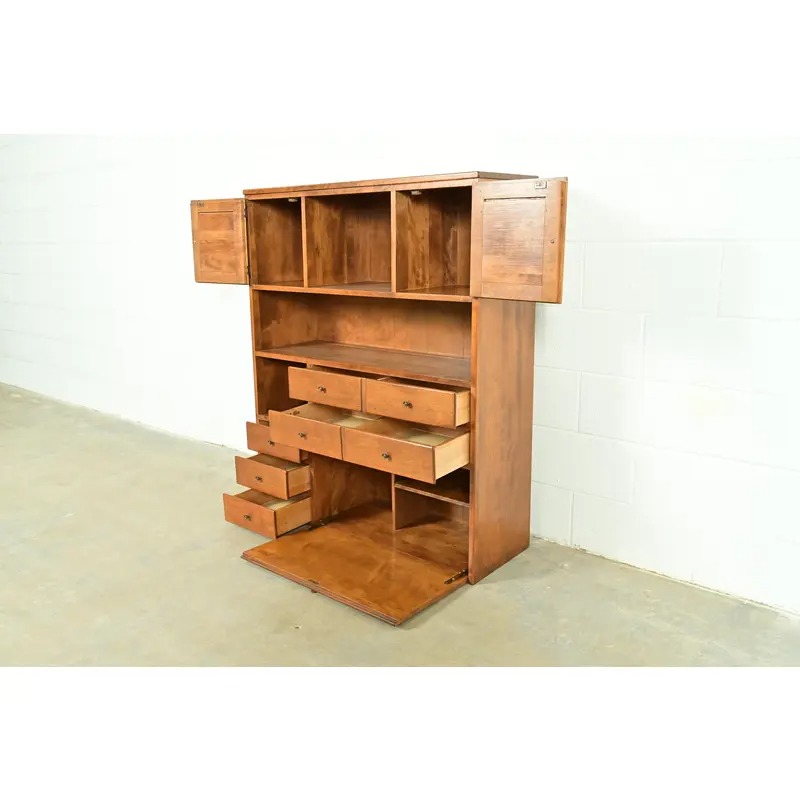 Ethan Allen American Colonial Solid Maple Secretary Desk Hutch Top or Wall Unit, Circa 1970s - Image 6