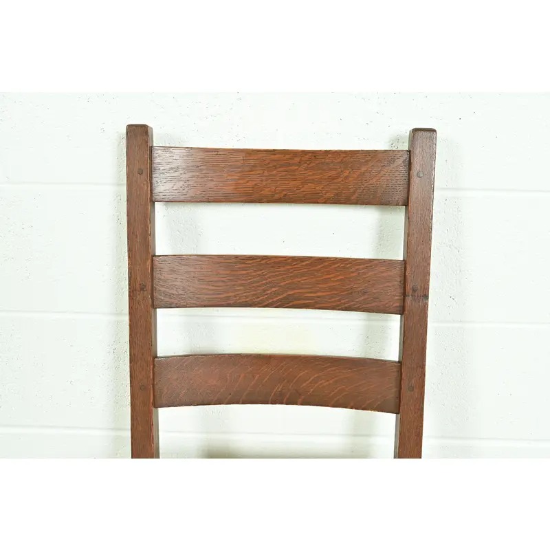Gustav Stickley Antique Mission Oak Arts & Crafts Ladder Back Dining Chairs, Set of Six - Image 6