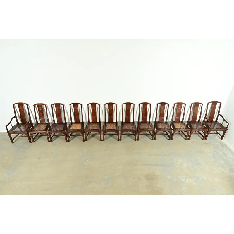 Henredon Hollywood Regency Chinoiserie Sculpted Mahogany Dining Chairs, Set of Twelve - Image 6