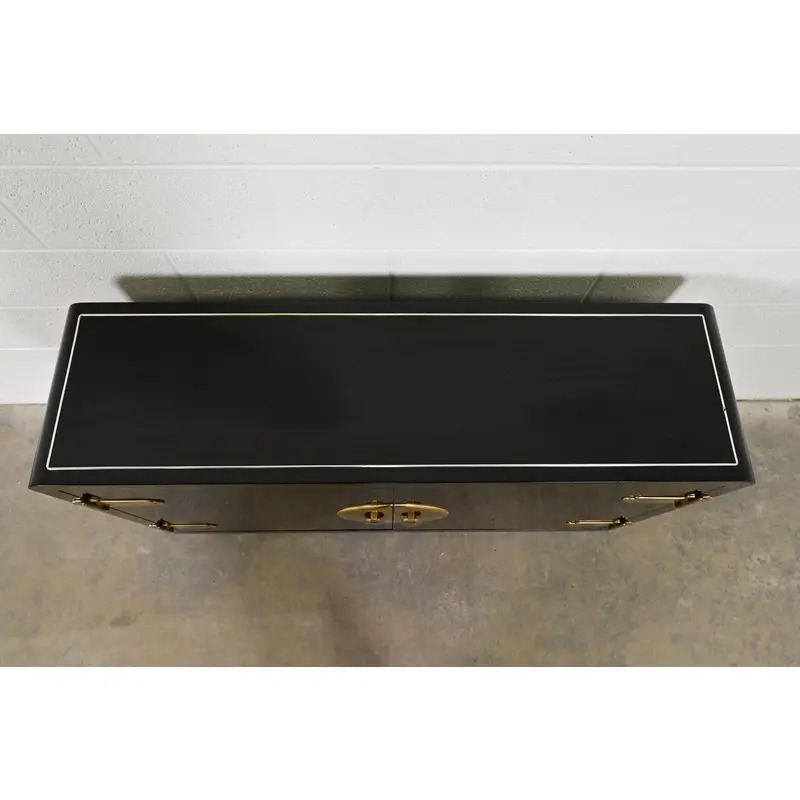Mastercraft Mid-Century Hollywood Regency Black Lacquer and Brass Bar Cabinet, 1970s - Image 6