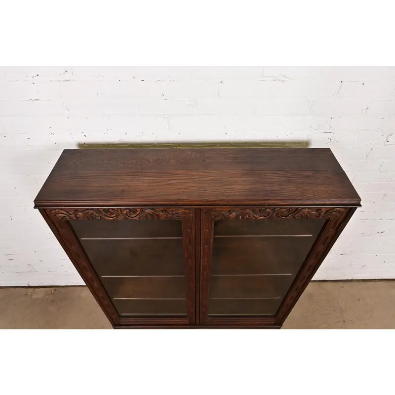 R. J. Horner Style Antique Victorian Carved Oak Bookcase Cabinet, Circa 1880s - Image 6