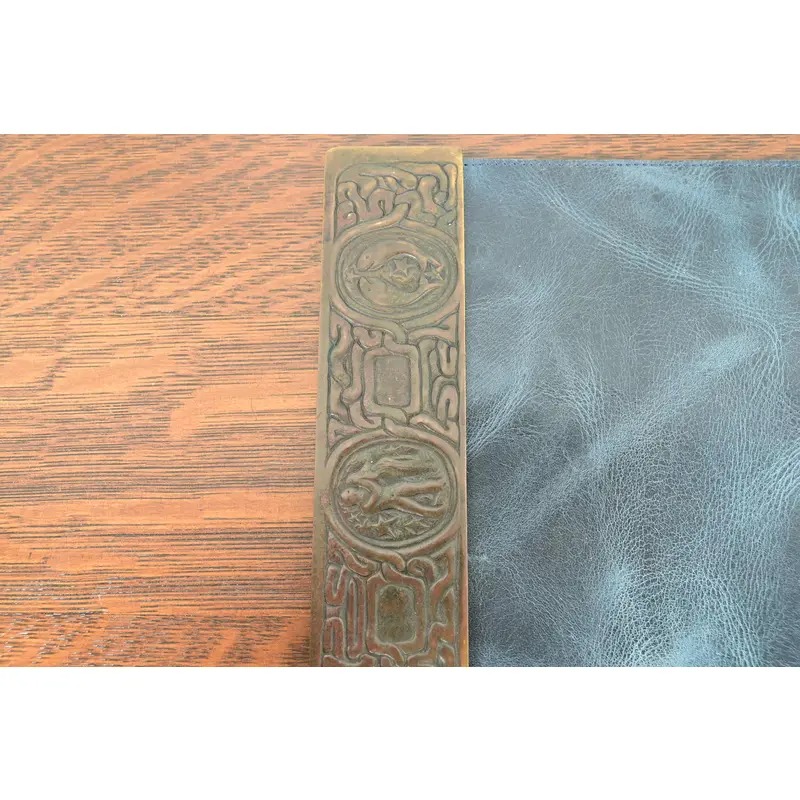 Tiffany Studios New York Zodiac Bronze Blotter Ends With Leather Desk Blotter - Image 6