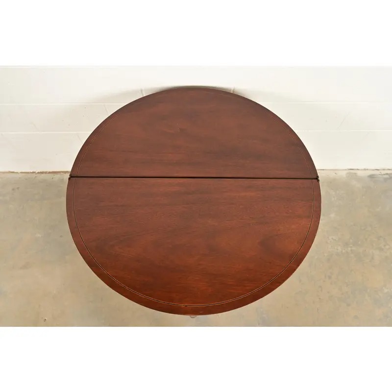 Baker Furniture Federal Inlaid Mahogany Flip-Top Demilune Console Table or Entry Table - Image 7