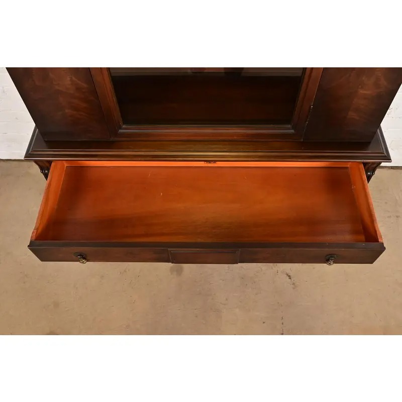 Limbert English Jacobean Carved Walnut and Burl Wood Bookcase or Bar Cabinet, Circa 1920s - Image 7