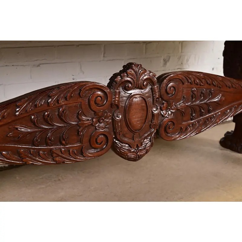 R. J. Horner Style Antique Italian Renaissance Carved Walnut Desk or Library Table With Lion Paw Feet, Circa 1890s - Image 7