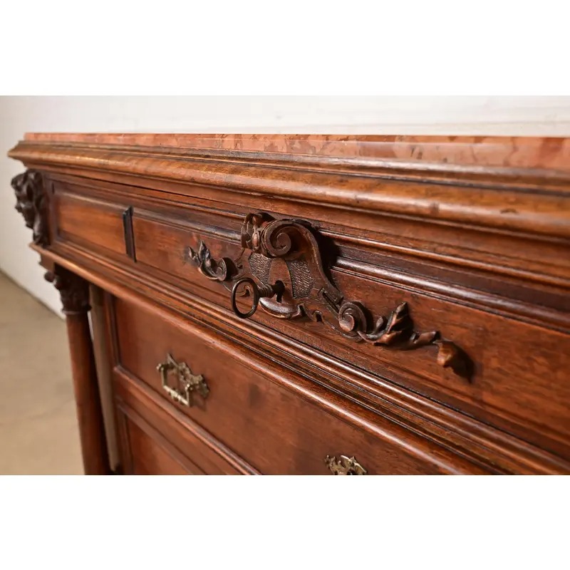 R. J. Horner Style Antique Victorian Carved Walnut Marble Top Buffet Server or Dresser, Circa 1880s - Image 7