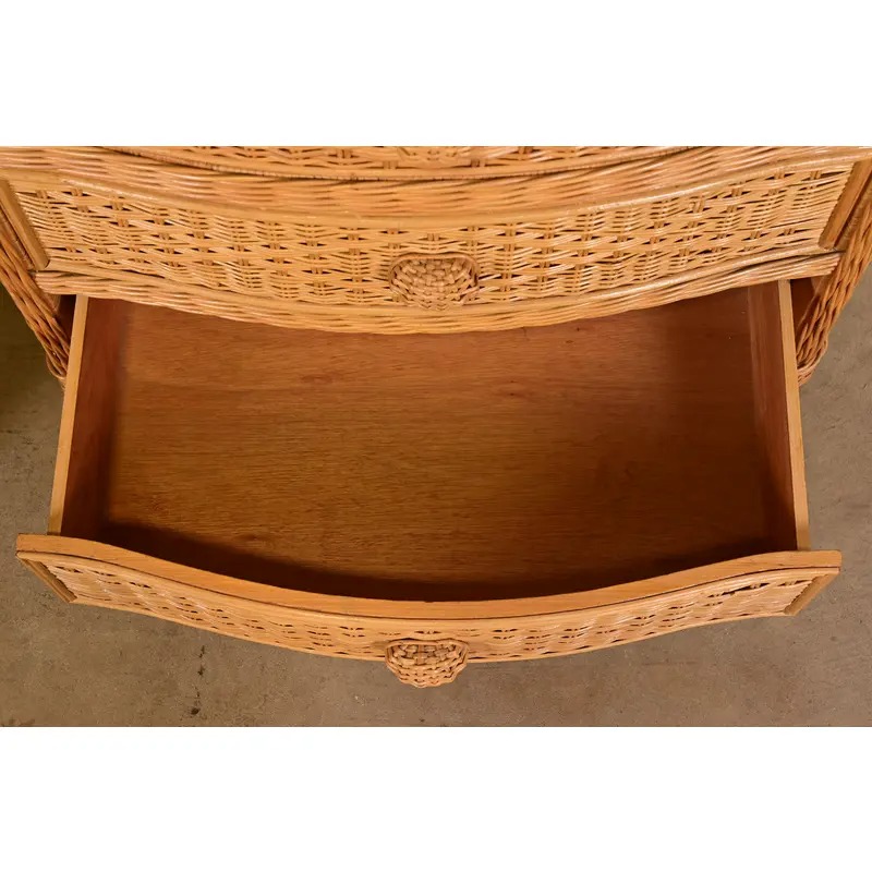 Ralph Lauren Style Organic Modern Woven Wicker Rattan Bedside Chests, Pair - Image 7