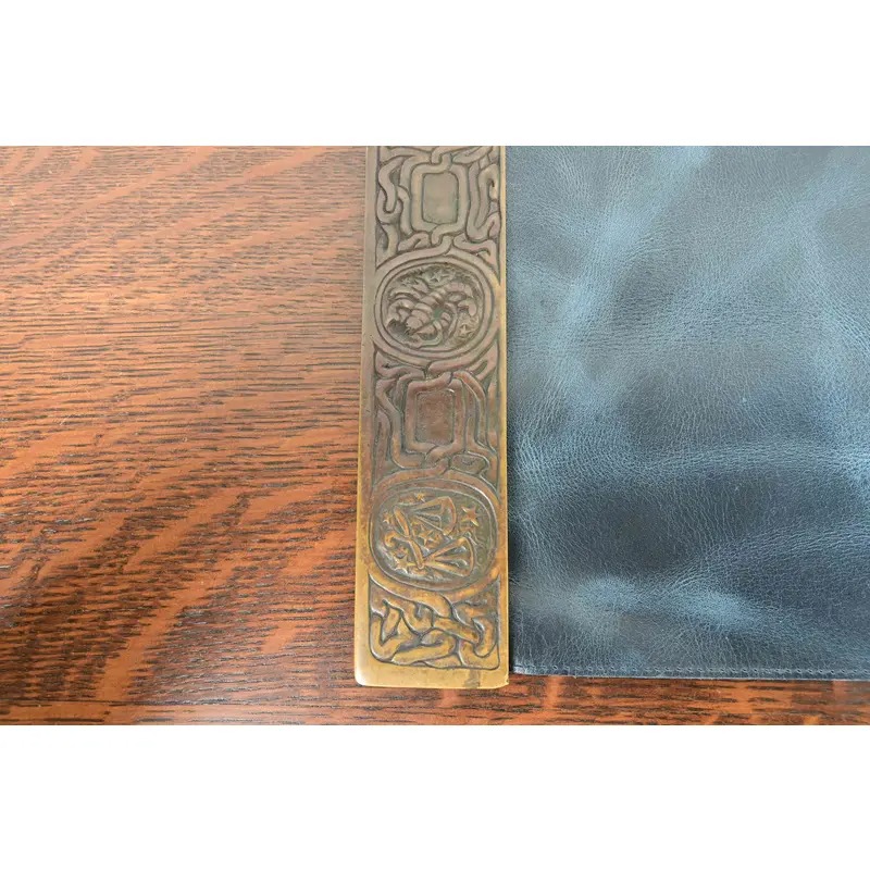 Tiffany Studios New York Zodiac Bronze Blotter Ends With Leather Desk Blotter - Image 7