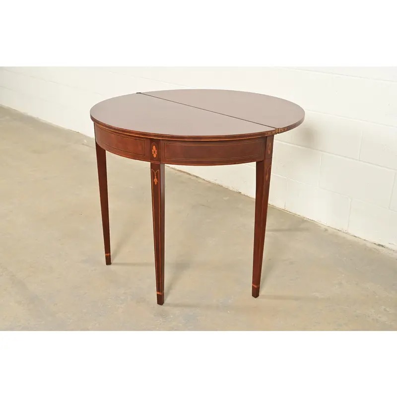 Baker Furniture Federal Inlaid Mahogany Flip-Top Demilune Console Table or Entry Table - Image 8