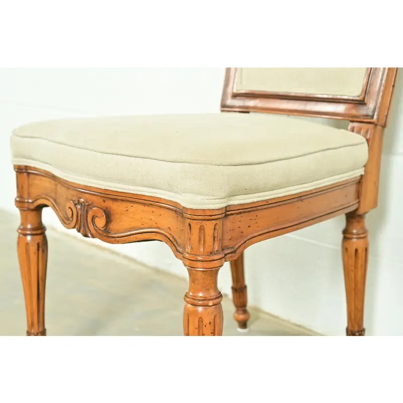 Baker Furniture Style French Regency Louis XVI Carved Walnut Dining Chairs, Set of Four - Image 8