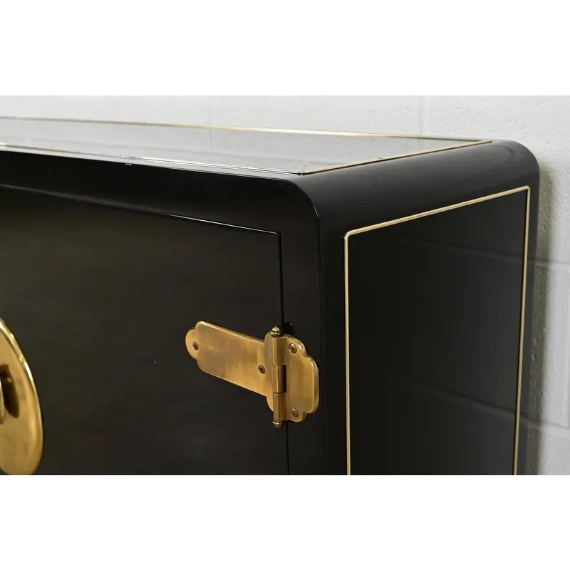 Mastercraft Mid-Century Hollywood Regency Black Lacquer and Brass Bar Cabinet, 1970s - Image 8