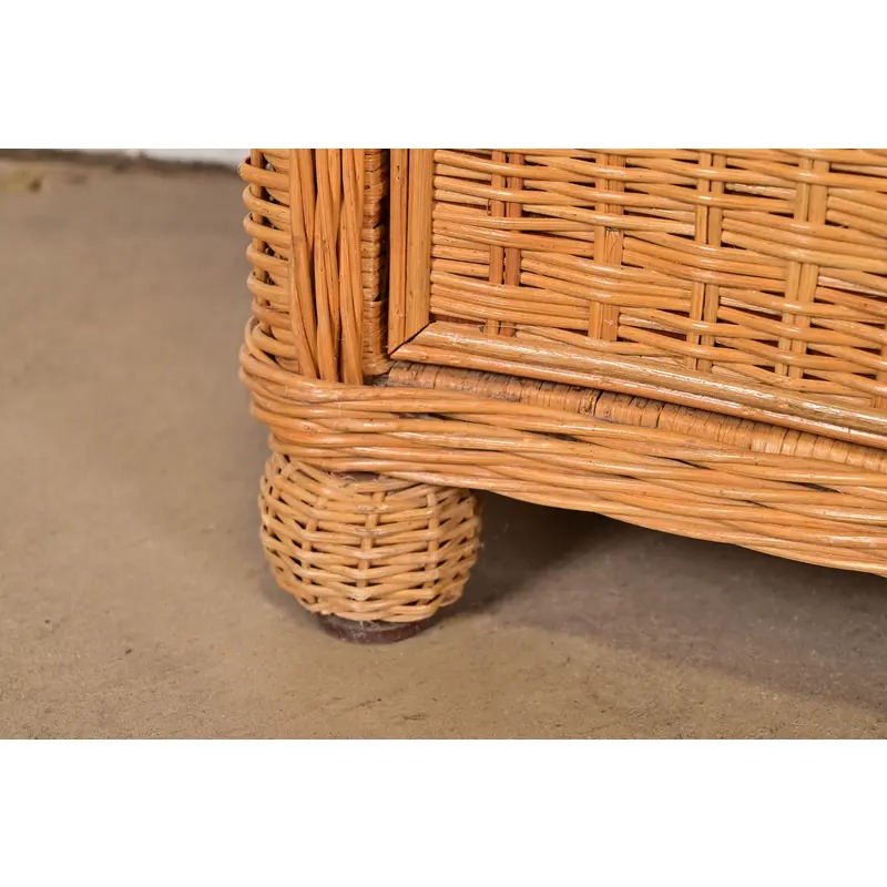Ralph Lauren Style Organic Modern Woven Wicker Rattan Bedside Chests, Pair - Image 8