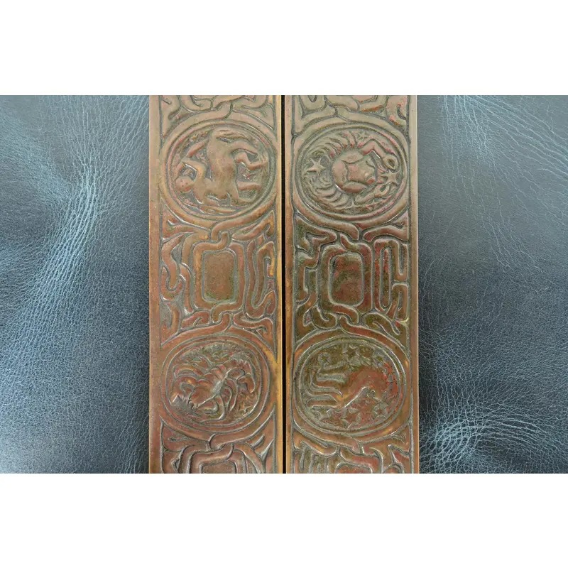 Tiffany Studios New York Zodiac Bronze Blotter Ends With Leather Desk Blotter - Image 8