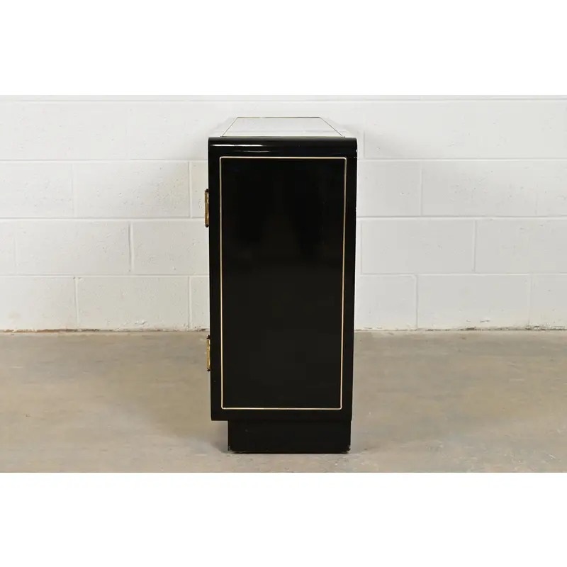 Mastercraft Mid-Century Hollywood Regency Black Lacquer and Brass Bar Cabinet, 1970s - Image 9