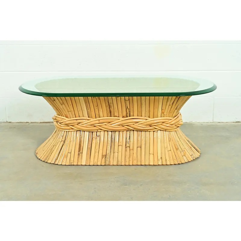 McGuire Hollywood Regency Organic Modern Bamboo Sheaf of Wheat Pedestal Coffee Table, Circa 1970s - Image 9