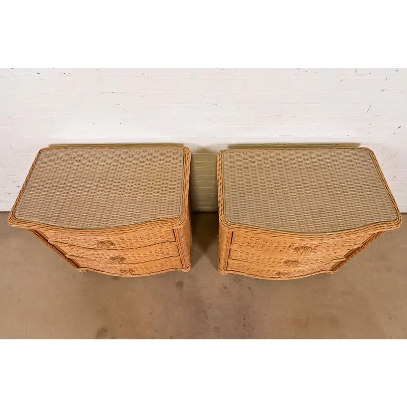Ralph Lauren Style Organic Modern Woven Wicker Rattan Bedside Chests, Pair - Image 9