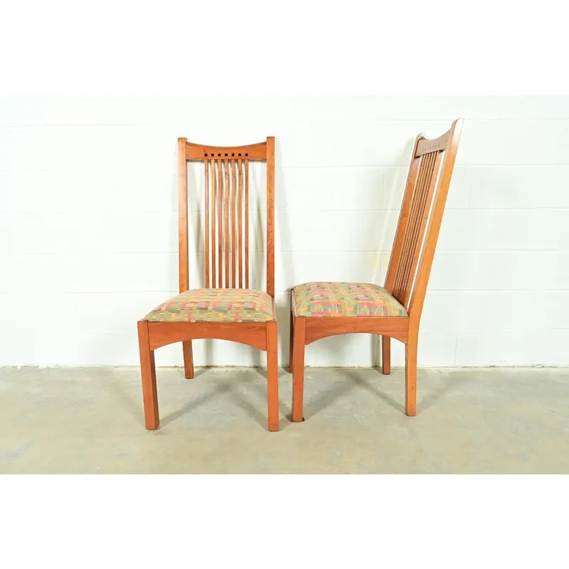 Stickley Arts & Crafts Cherry Wood High Back Spindle Dining Chairs, Set of Four - Image 9