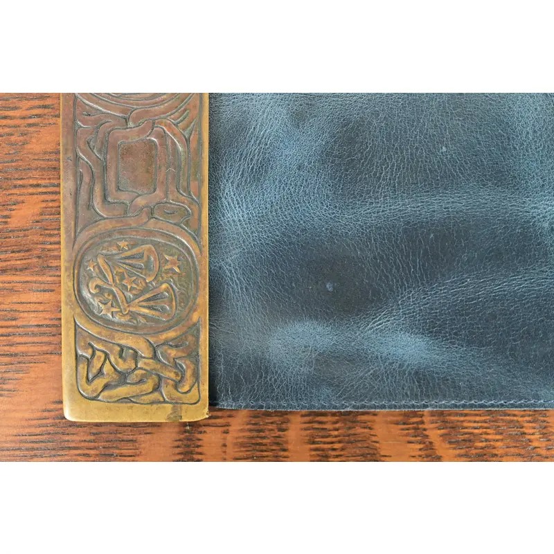 Tiffany Studios New York Zodiac Bronze Blotter Ends With Leather Desk Blotter - Image 9