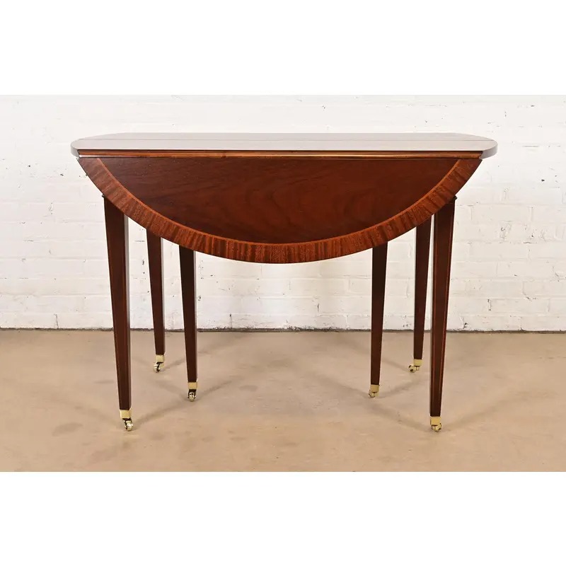 Baker Furniture Federal Banded Mahogany Drop Leaf Dining or Breakfast Table, Newly Refinished - Image 10
