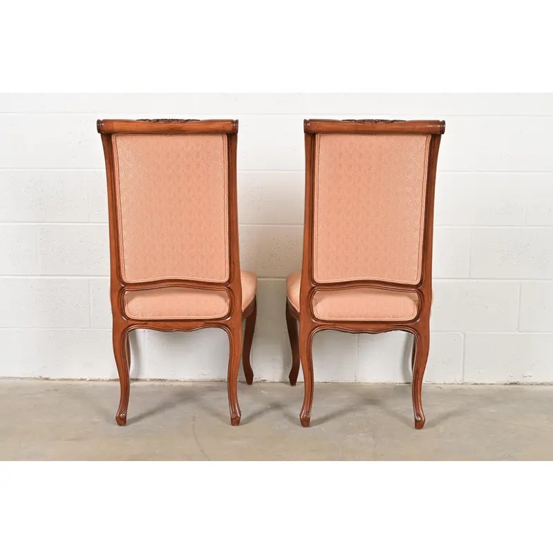 Baker Furniture French Provincial Louis XV Carved Walnut Side Chairs or Dining Chairs, Pair - Image 10