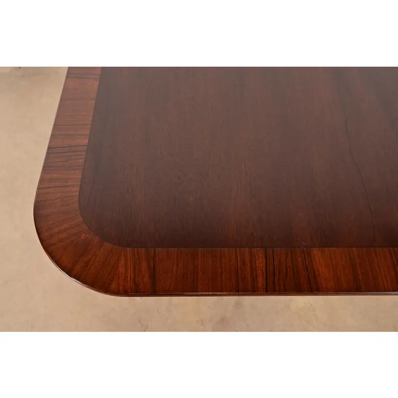 Baker Furniture Style Georgian Banded Mahogany Double Pedestal Extension Dining Table, Newly Refinished - Image 10