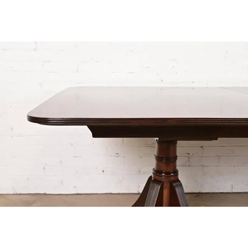 Baker Furniture Style Georgian Mahogany Double Pedestal Extension Dining Table, Newly Refinished - Image 10