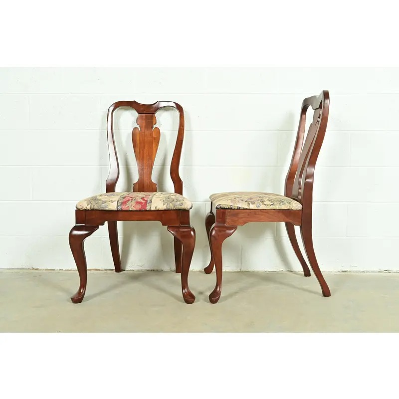 Baker Furniture Style Queen Anne Solid Cherry Wood Dining Chairs, Set of Six - Image 10