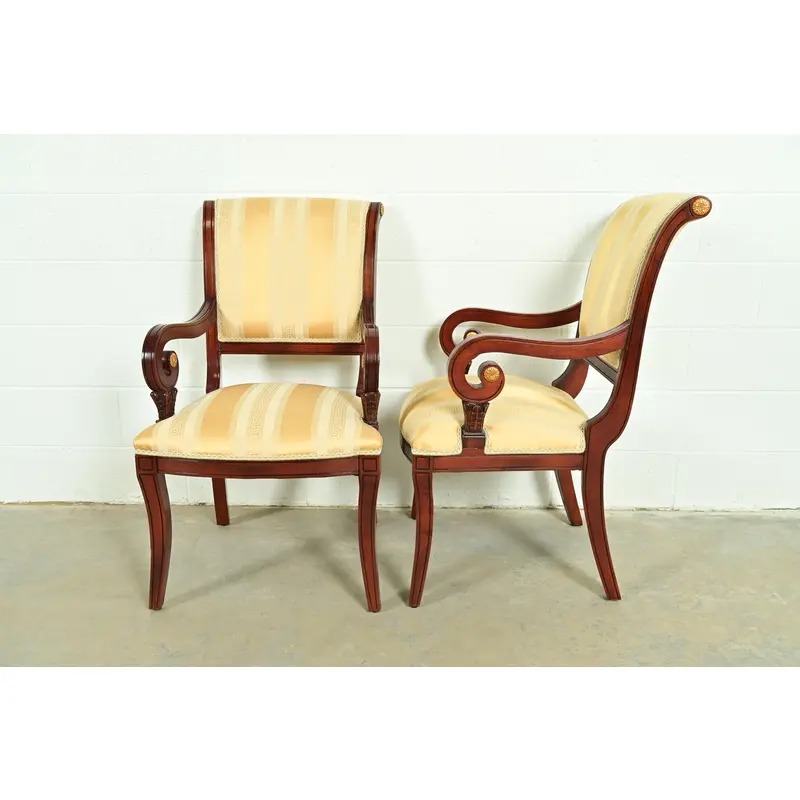 Baker Furniture Style Regency Carved Mahogany Armchairs, Pair - Image 10