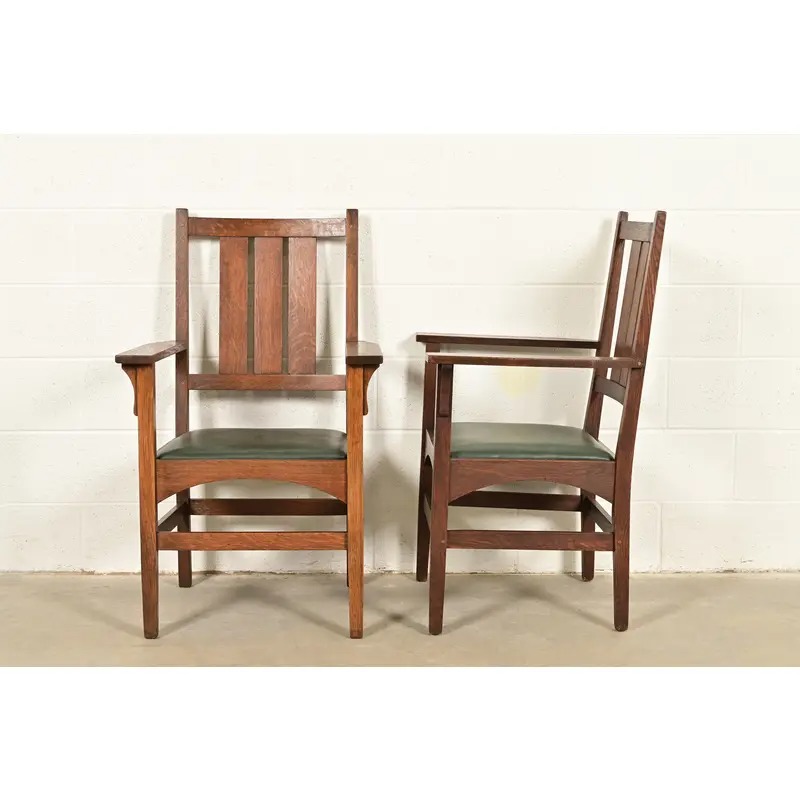 Gustav Stickley Harvey Ellis Antique Mission Oak Arts & Crafts Armchairs, Pair - Image 10