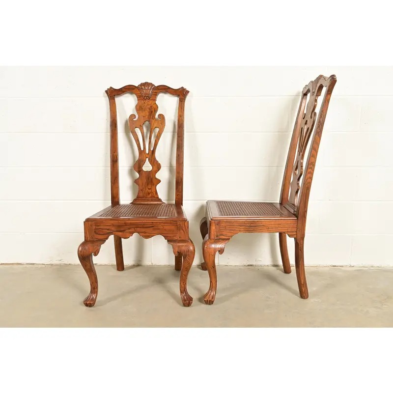 Henredon Georgian Carved Oak and Cane Side Chairs or Dining Chairs, Pair - Image 10