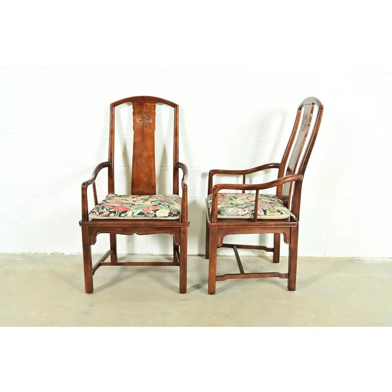 Henredon Hollywood Regency Chinoiserie Sculpted Mahogany Armchairs, Pair - Image 10