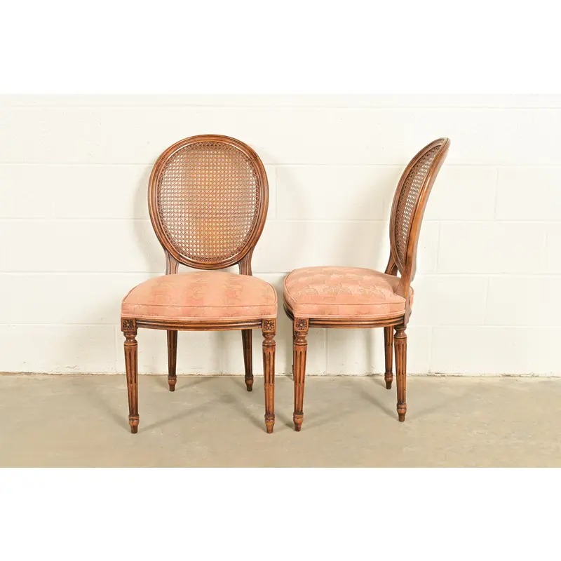 Karges French Regency Louis XVI Carved Walnut Cane Back Side Chairs or Dining Chairs, Pair - Image 10