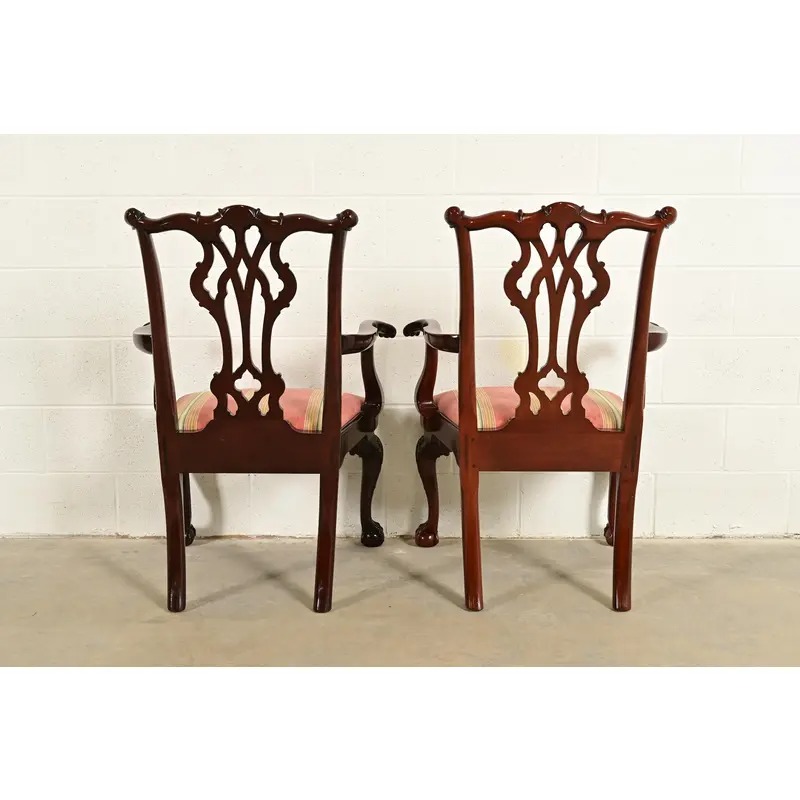 Kindel Furniture Chippendale Carved Mahogany Dining Arm Chairs, Pair - Image 10