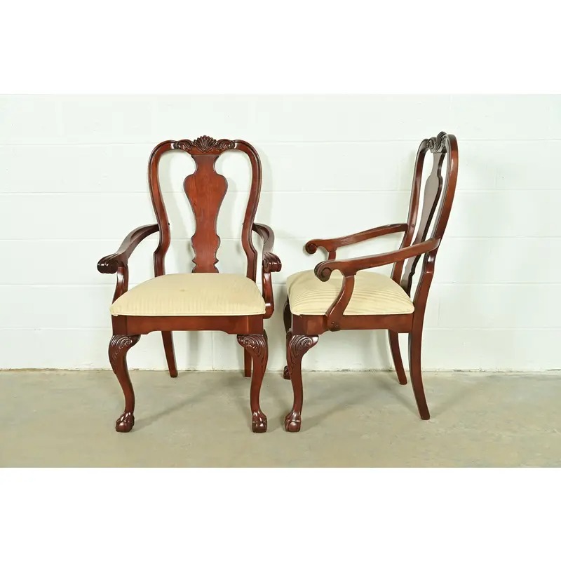 Thomasville Chippendale Carved Cherry Wood Armchairs, Pair - Image 10