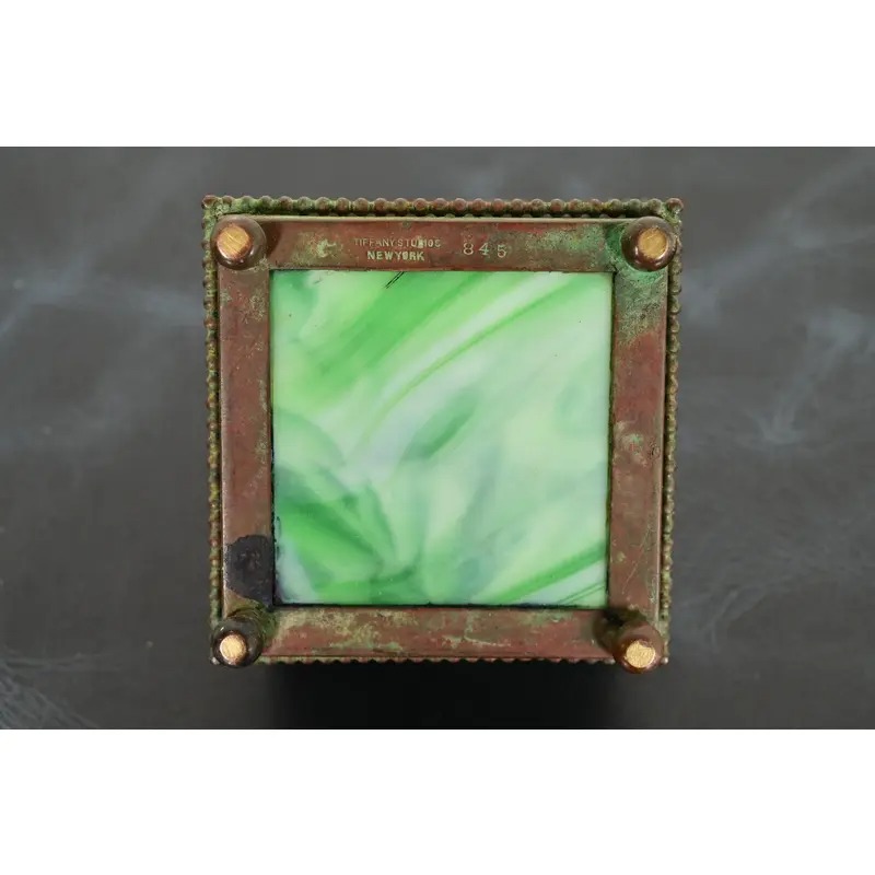 Tiffany Studios New York Pine Needle Bronze and Favrile Slag Glass Inkwell, Circa 1910 - Image 10