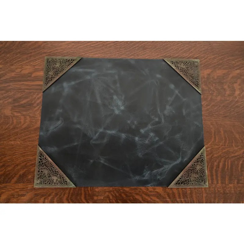 Tiffany Studios New York Pine Needle Bronze Blotter Corners With Leather Desk Blotter