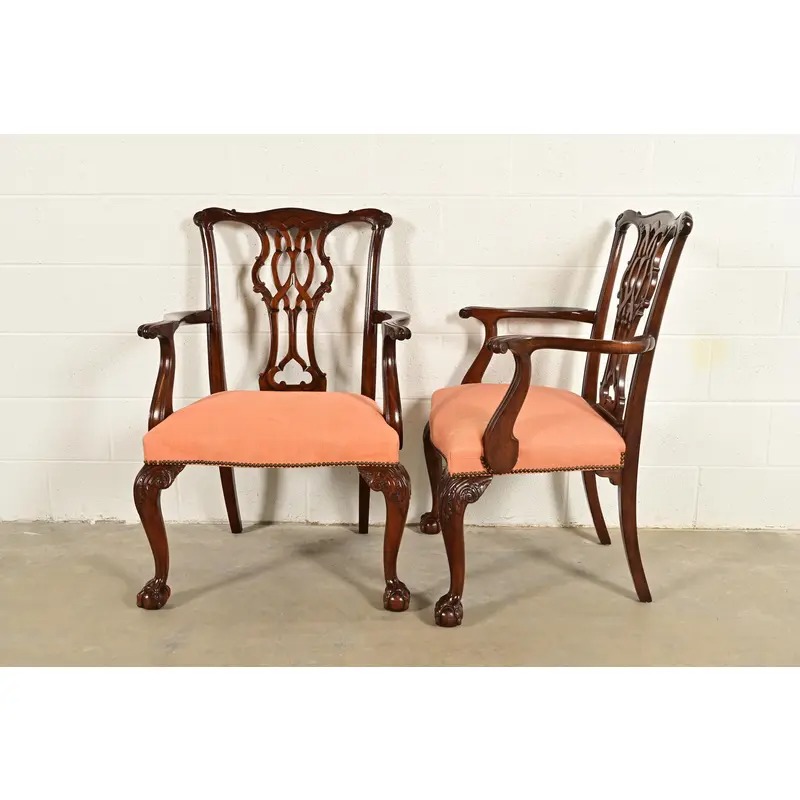 Baker Furniture Chippendale Carved Mahogany Armchairs, Pair - Image 11