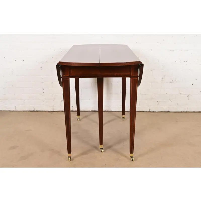 Baker Furniture Federal Banded Mahogany Drop Leaf Dining or Breakfast Table, Newly Refinished - Image 11