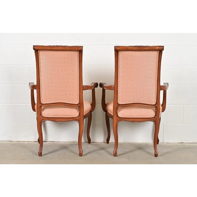 Baker Furniture French Provincial Louis XV Carved Walnut Armchairs or Dining Captain Chairs, Pair - Image 11