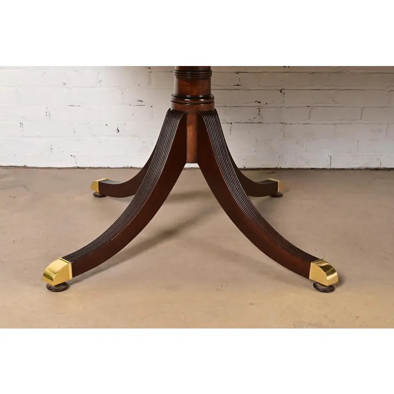 Baker Furniture Style Georgian Mahogany Double Pedestal Extension Dining Table, Newly Refinished - Image 11