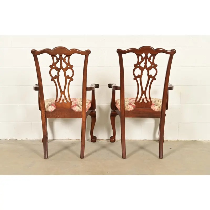 Ethan Allen Chippendale Carved Mahogany Armchairs or Dining Captain Chairs, Pair - Image 11