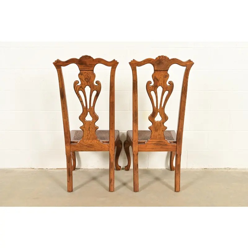 Henredon Georgian Carved Oak and Cane Side Chairs or Dining Chairs, Pair - Image 11