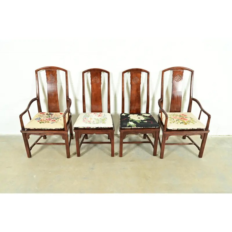 Henredon Hollywood Regency Chinoiserie Sculpted Mahogany Dining Chairs, Set of Six - Image 11